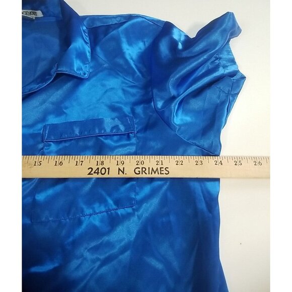 Edgemont Womens Satin Pajamas 1X Pants Top 2 Pc Lounge Set Blue Polyester - Picture 8 of 13